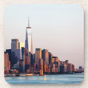 New York Sunset Skyline View Of World Trade Center Beverage Coaster by iconicnewyork at Zazzle