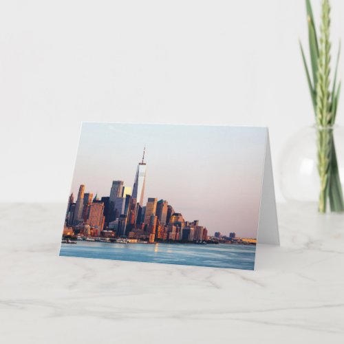 New York Sunset Skyline View of World Trade Center Card