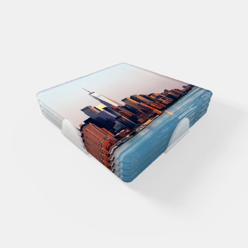 New York Sunset Skyline View of World Trade Center Coaster Set