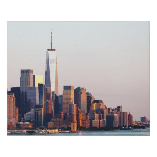 New York Sunset Skyline View of World Trade Center Faux Canvas Print