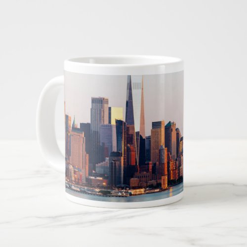 New York Sunset Skyline View of World Trade Center Giant Coffee Mug