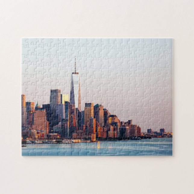 New York Sunset Skyline View of World Trade Center Jigsaw Puzzle (Horizontal)