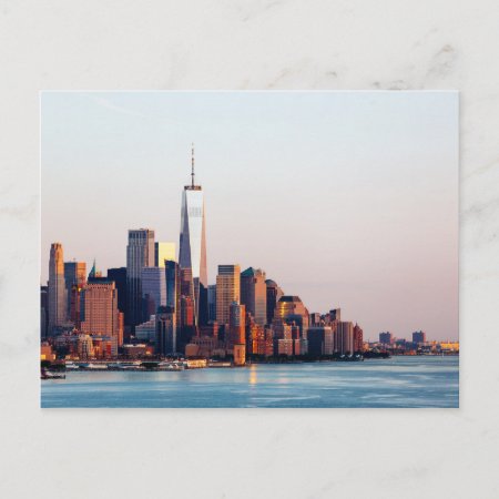 New York Sunset Skyline View Of World Trade Center Postcard