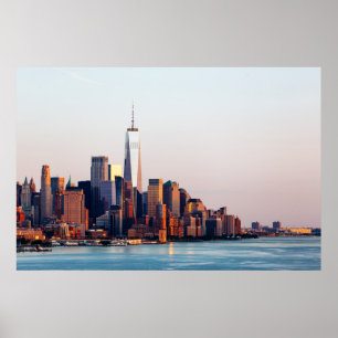 New York Sunset Skyline View of World Trade Center Poster