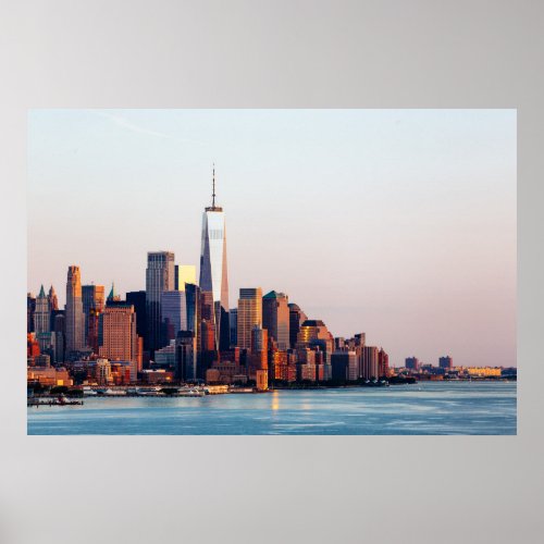 New York Sunset Skyline View of World Trade Center Poster