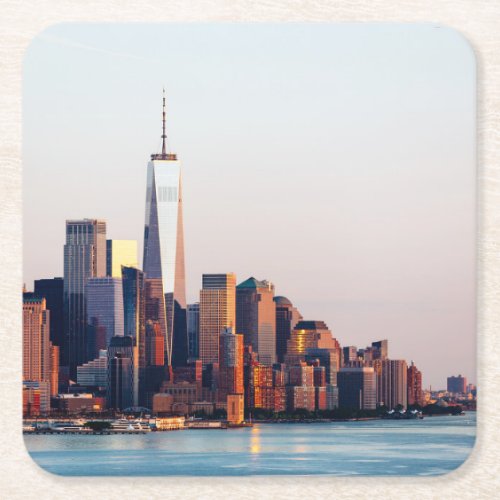 New York Sunset Skyline View of World Trade Center Square Paper Coaster