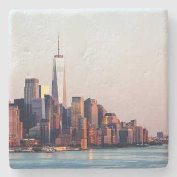 New York Sunset Skyline View Of World Trade Center Stone Coaster by iconicnewyork at Zazzle