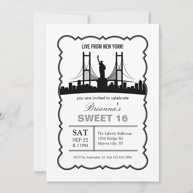 New York Sweet Sixteen Invitation (Front)