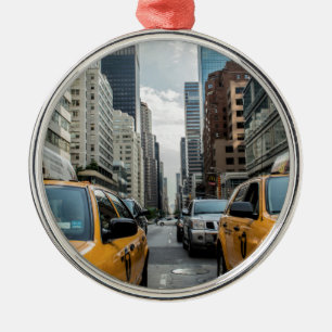 New York Taxi Cabs in the City Metal Ornament