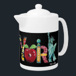 New York teapot<br><div class="desc">Original images of New York painted by Anne Ormsby create the letters of New York.</div>