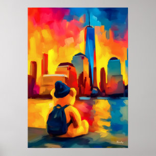 New York Teddy Fauvist Manhattan Sunset Print