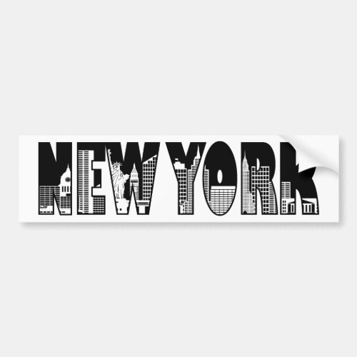 New York Text Outline with Landmarks Drawing Bumper Sticker