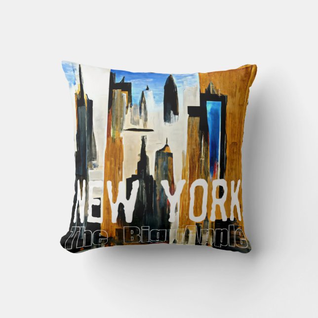 New York The Big Apple Abstract Painting Throw Pillow (Front)