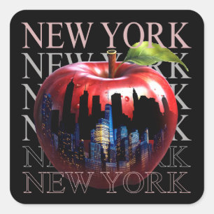 New York The Big Apple Fruit Silhouette City Square Sticker
