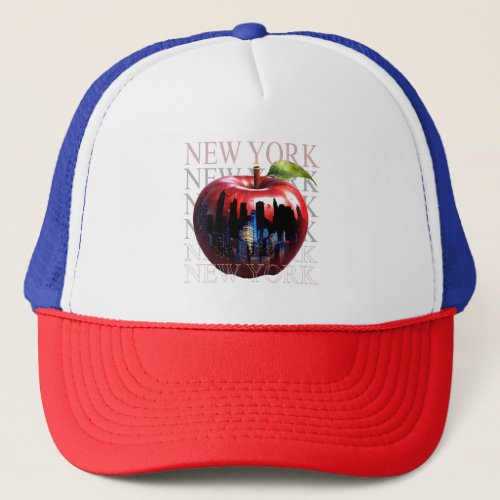 New York The Big Apple Fruit Silhouette City Trucker Hat