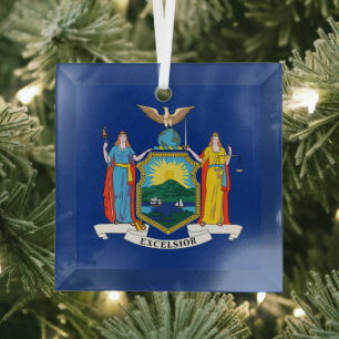 New York: The Empire State, Home Big Apple Flag Glass Ornament