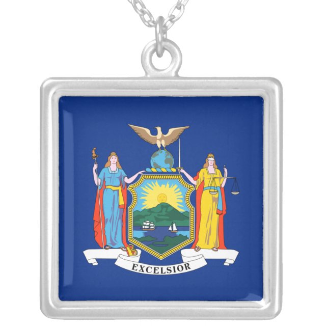 New York: The Empire State, Home Big Apple Flag Silver Plated Necklace (Front)