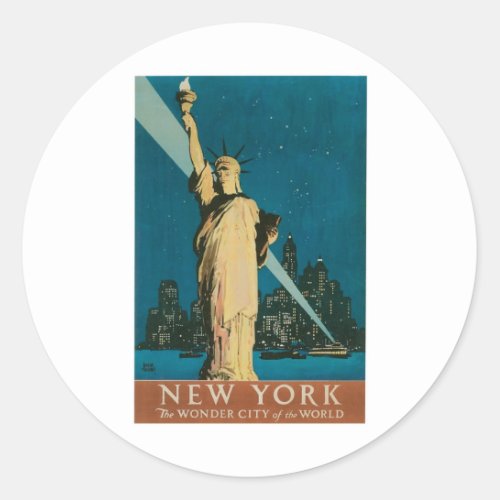 New York The Wonder City of the World Poster Classic Round Sticker