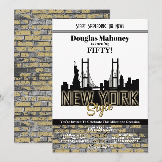 New York Theme Birthday Invitation (Front/Back)