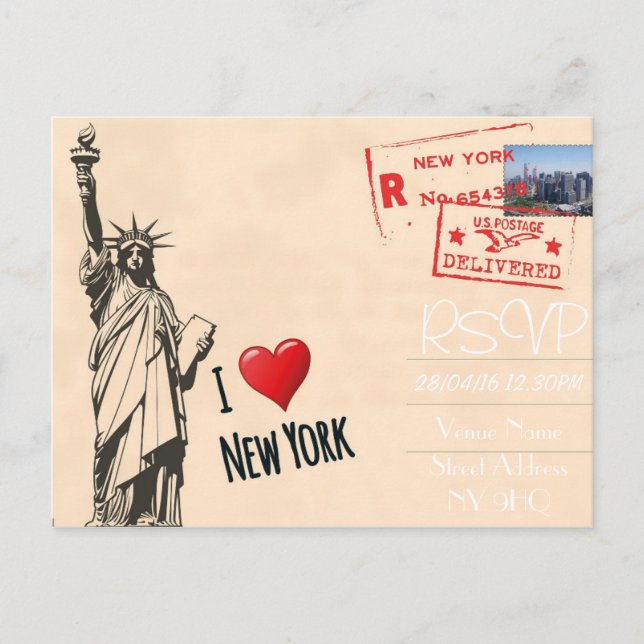 New York Themed Wedding RSVP Invitation with Photo (Front)