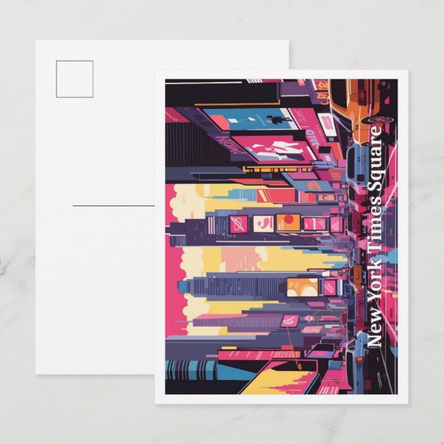 New York Times Square Pop Art Travel Illustration Postcard (Front/Back)
