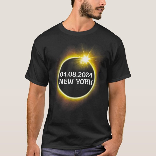 New York Total Solar Eclipse April 8 2024 USA Map T-Shirt (Front)