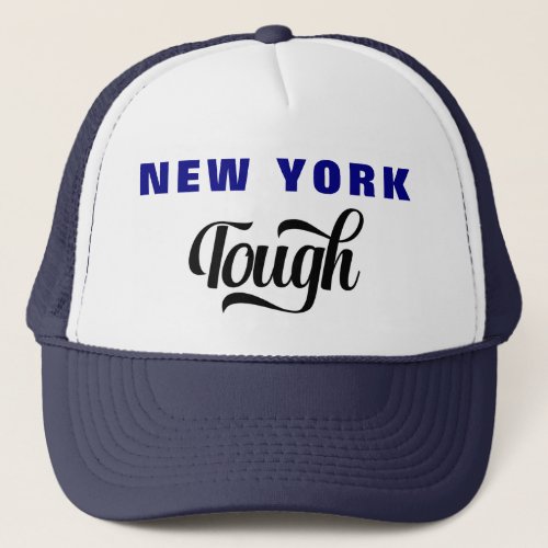 New York Tough Cool Script Navy Blue Black Trucker Hat