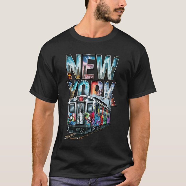 New York Train Graffiti Style Nyc Subway Car Stree T-Shirt (Front)