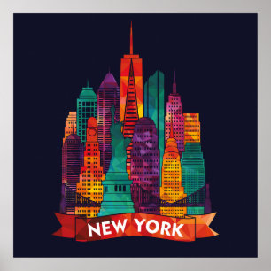 New York - Travel to the famous Landmarks Poster