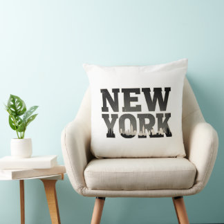 New York typography with skyline Throw Pillow
