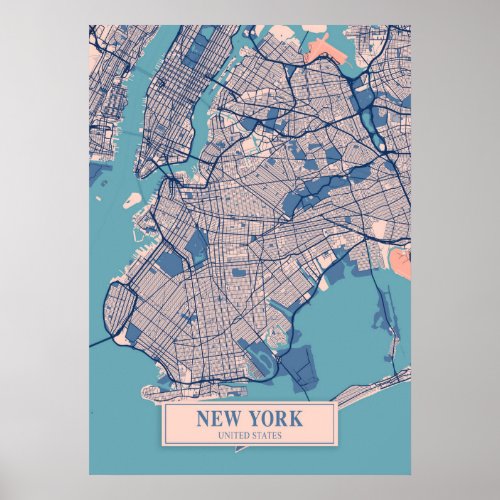 New York _ United States Breezy City Map  Poster