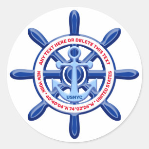 New York, United States, Customizable, Sea Travel Classic Round Sticker