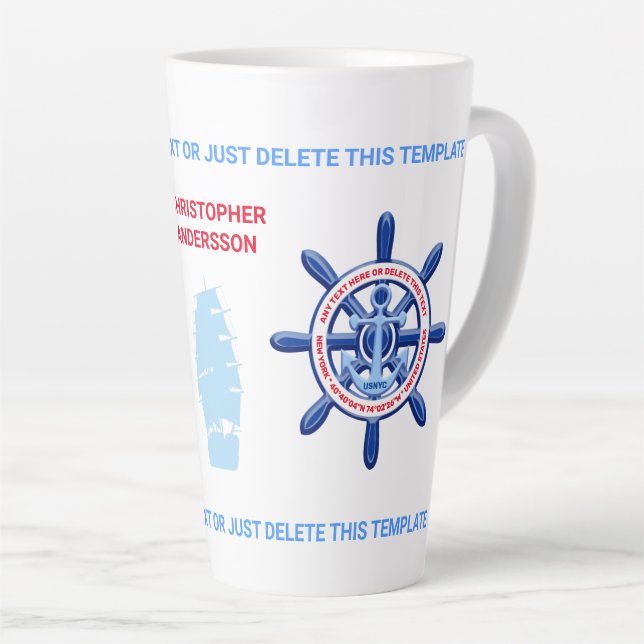 New York, United States, Customizable, Sea Travel Latte Mug (Right Angle)