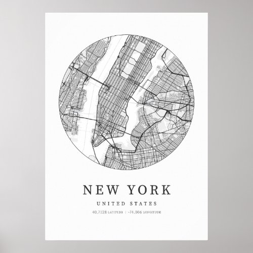 New York United States Street Layout Map Poster
