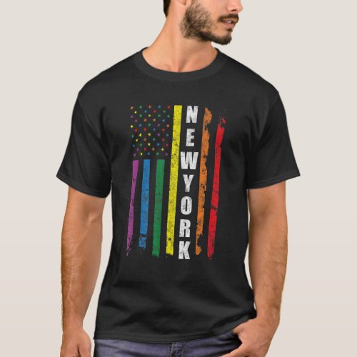 New York Us American Flag Rainbow Gay Lgbt Pride M T_Shirt