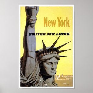 New York USA Aviation Airline Vintage Travel Poster