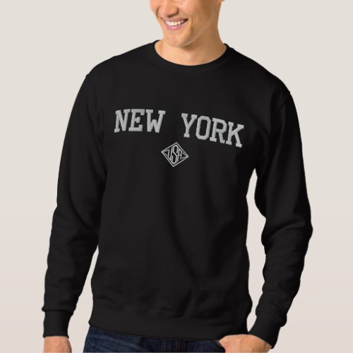 New York USA Embroidered Basic Sweatshirt _ Black