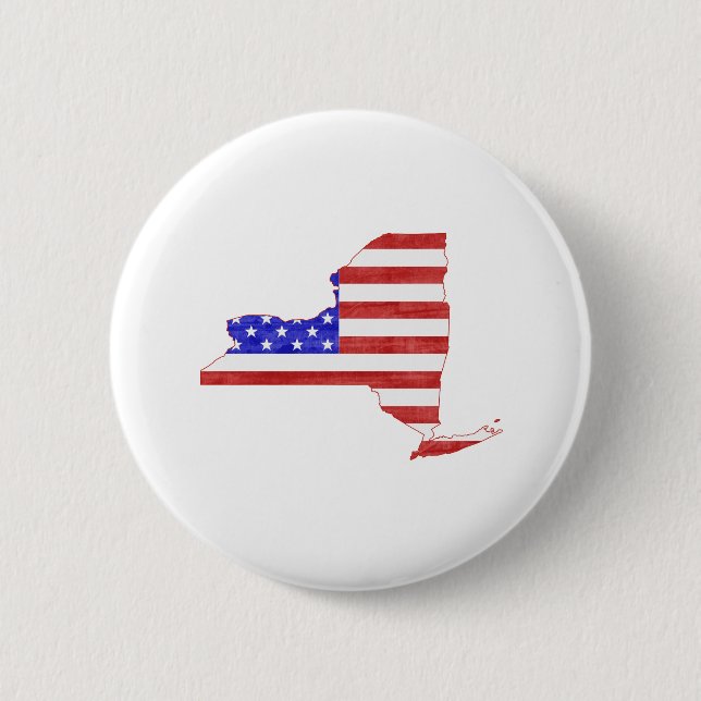 New York USA flag silhouette state map Button (Front)
