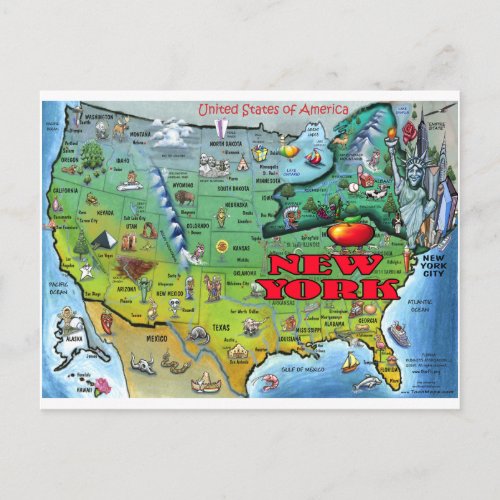New York USA Map Postcard