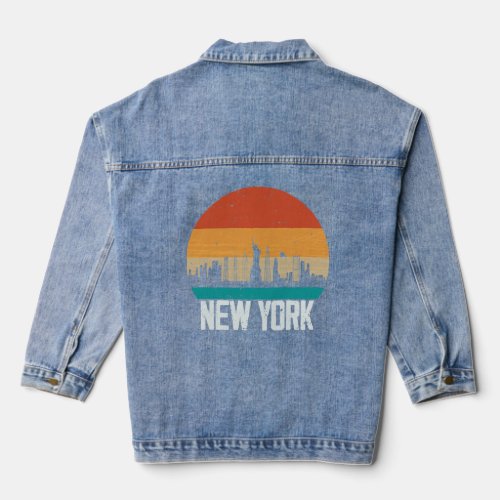 New York USA Retro Vintage Sunset Skyline New York Denim Jacket