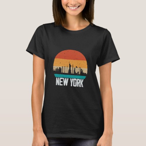 New York USA Retro Vintage Sunset Skyline New York T_Shirt