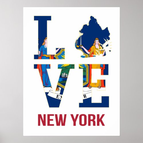New York USA state flag love Poster
