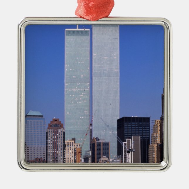 New York, USA. Twin towers of the famous World Metal Ornament (Front)