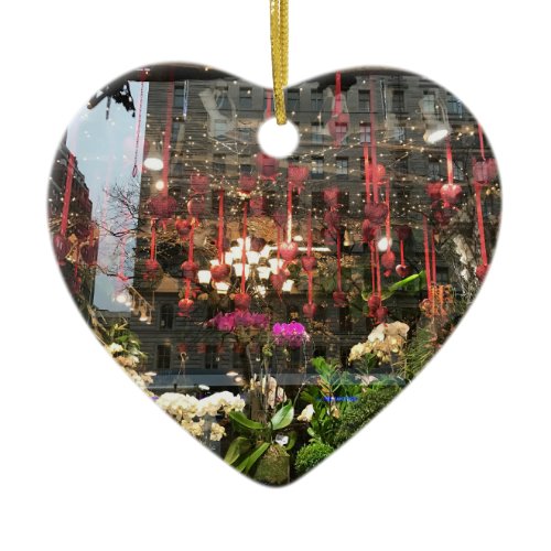 New York Valentine's Day Floral Shop Window Hearts Ceramic Ornament