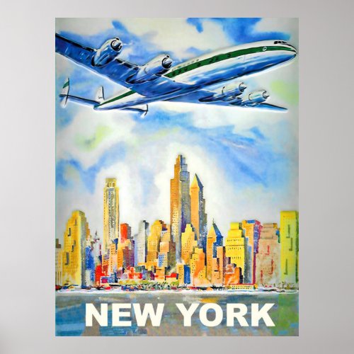 New York vintage airline travel Poster