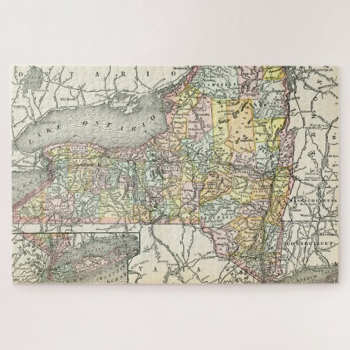 New York Vintage Cities  Roads Colorful Map Jigsaw Puzzle