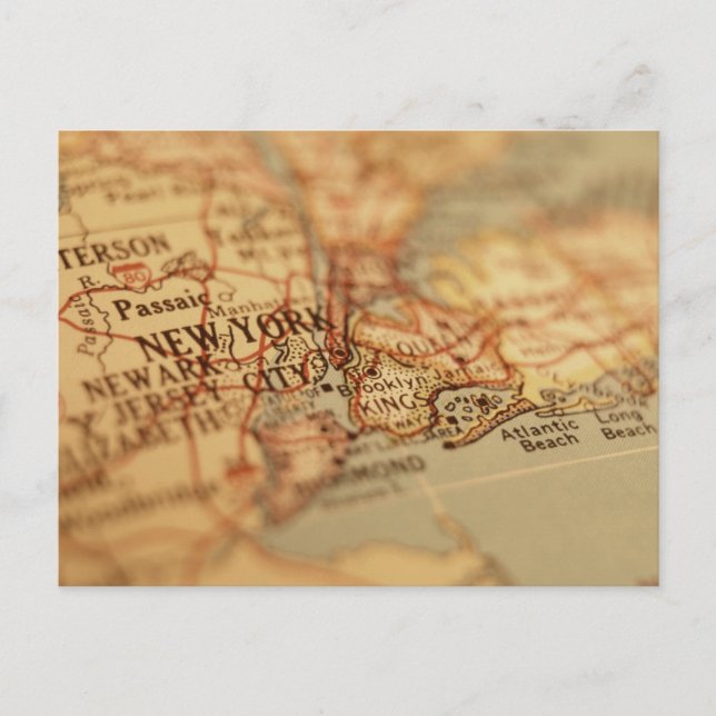 NEW YORK Vintage Map Postcard (Front)