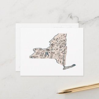 New York Vintage Picture Map Antique State Chart Postcard