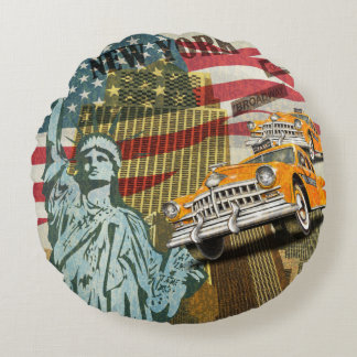 New York vintage poster. Round Pillow