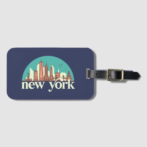 New York Vintage Retro City Skyline Cityscape Art Luggage Tag